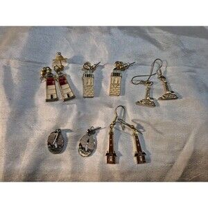 Vintage Lighthouse Dangle And Post  Earrings Lot Of 5 Pairs